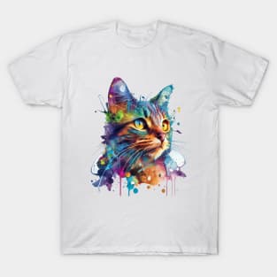 Calourful Cat Watercolour art T-Shirt